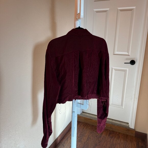 Nordstrom Cropped Corduroy Shirt – Wine/Burgundy | Raw Hem | Upcycled - Picture 5 of 5